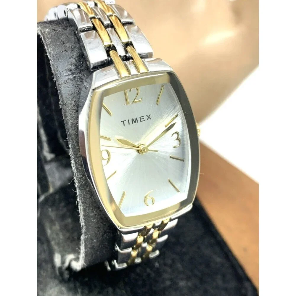 Timex Women's Watch TW2T50200 Quartz Silver Dial Rectangle Two Tone Steel 21mm
